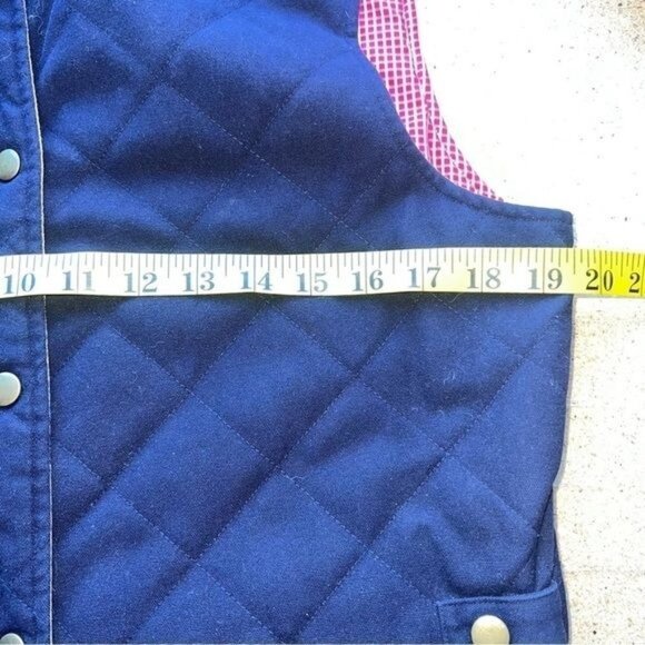 Reversible Quilted Gingham Print Solid Navy Womens Vest Snap Buttons Pockets S - Picture 11 of 12